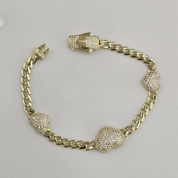 10kt Real Gold Heart Fancy Bracelet 7 Inches - Picture 7 of 8